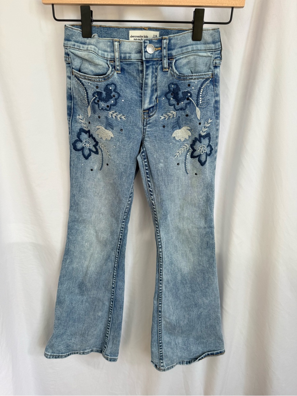abercrombie kids Light Blue Embroidered Flare Jeans